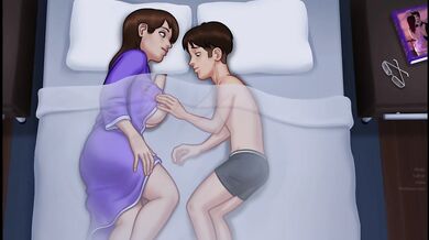 Stepmother was really horny so her tenant came in and they ended up making love ALL night long - Summertime Saga