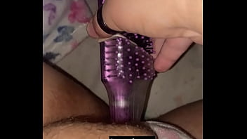 Hair brush fucks a hairy pussy