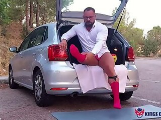 Sheer sock outdoor fuck