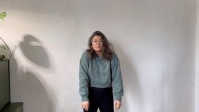 Charmy stretching her body, sweatshirt pulls up and you see her sexy belly mo2
