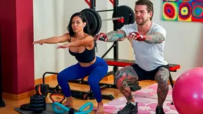 Trainer pushes fit babe so damn hard she strips down and fucks him instead