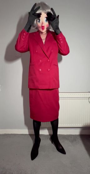 Sissy crossdressing in a skirt suit