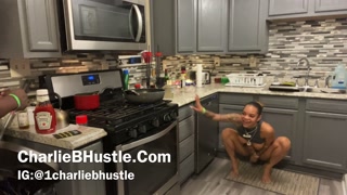 CharlieBhustle gets fucked while cooking coming in from the club