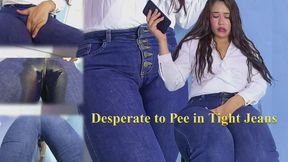 Desperate to pee in tight jeans - jean wetting desperation - Sloan