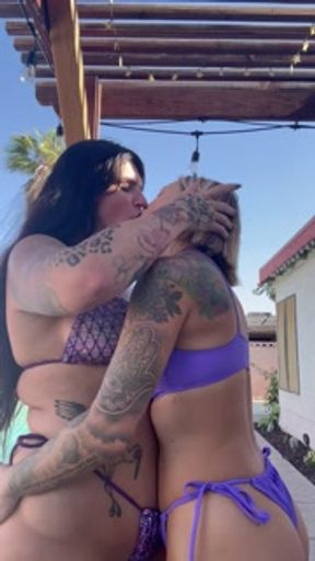 Hot lesbians kissing rough with tongue and rubbing