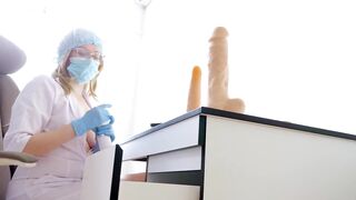 Turned On female doctor masturbates during break