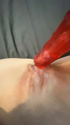 Hot milf fucks pussy with dildo