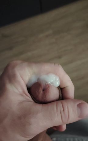 Slugs of Cum in My Hand After Playing with My Cock