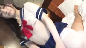 Japanese 18-Year-Old Black-Haired Beauty in Uniform Cosplay Offers Uncensored blowjob And