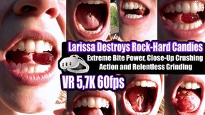 VR 3D 5,7K 60 FPS | Larissa Destroys Rock-Hard Candies with Her Perfect Flawless Teeth – Extreme Bite Power, Close-Up Crushing Action and Relentless Grinding in 5,7K VR