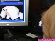 Busty blonde transbabe wanking her cock