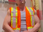 Construction Worker Rides Dildo And Cums
