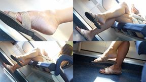 Amazing beauty woman, candid foot fetish and slippers dangling, pov slave admiration of her legs and feet soles