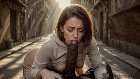 a stranger on a jog saw my giant cock, took me into an alley and sucked me off... this hungry bitch was cumming like crazy![ai]