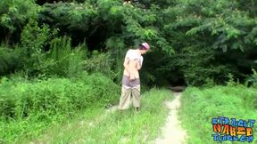 Straight deviant Sean Johansen jacking off in the woods