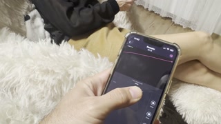 Husband controls Lush remote vibrator for his wife in a hotel bar for strong orgasm, no panties