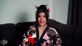 How cute do I look sucking cock in my new kimono from Anime Dakimakura Pillow?
