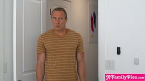 Petite stepdaughter explores her stepdad's big cock&#x1F346; size curiosity