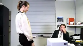 Sexy secretary takes a big load on her face at the office