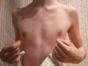 Wearing my Mother Bra Crossdressing Skinny Boy with Bra and playing nipples