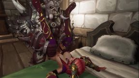 Redhead Elf smashed by an Orc Warlord: Warcraft Parody