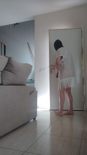 In Thong Lingerie Anal Plug Opening the Street Door