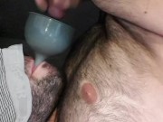 I use a funnel to catch all my own cum. I'm a cum slut