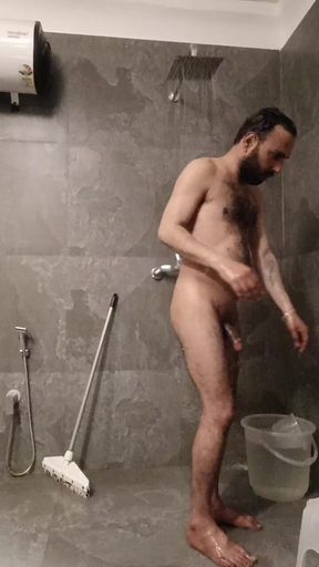 Indian Man Enjoy Bath in Hotel