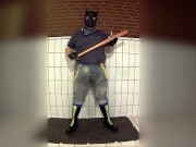 Skinpup riding baseball bat