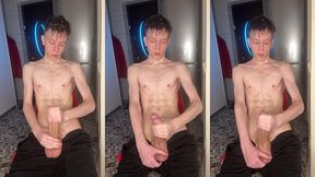 shiny precum coating the head before the explosion