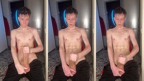 shiny precum coating the head before the explosion
