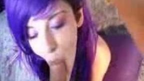 My beautiful purple-haired GF gives me a stunning blowjob