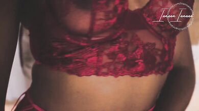 RED HOT Lingerie Try On Haul Ebony Babe w/ Brown Perky Tits