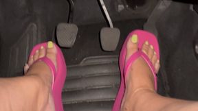 Juliette_RJ on a real Pedal Pumping Revving - Light Gree Pedicure Long Toenails wearing Pink Wedge Flip Flops- FOR MOBILE DEVICES USERS - PEDAL PUMPING - DRIVING - REVVING - LIGHT GREE PEDICURE - LONG TOENAILS - SEXY PINK WEDGES - FEET FETISH - PUMP HARD