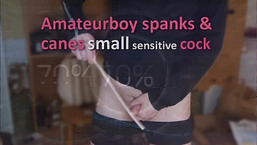 Amateurboy spanks and canes small sensitive cock