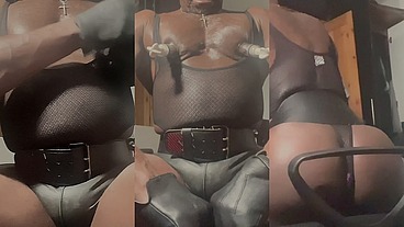 Tight Leather Shorts Vibrating Toy Stimulation & Titpump Flex Show