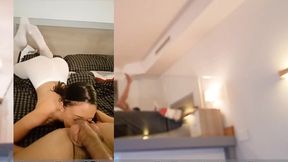 offering money to the sexy hot cleaning lady for fuck her small pink pussy in pov