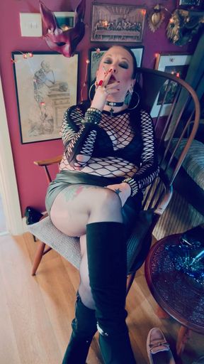 A Glimpse Of My Pussy Lips As Tina Snua Smokes A Cigarette In Boots - Smoking Goth Slut   Clip 1