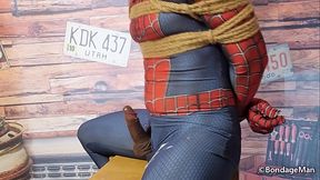 Pedro Zaya spiderman tied up and gagged cumming | Behind the Scenes