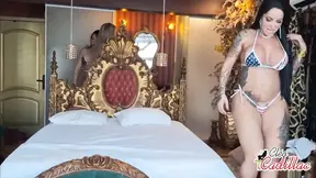 Hotty chicks have wild orgy with fan and rub big asses in his face