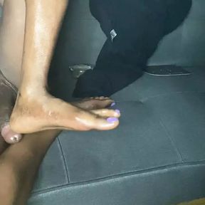 Bating my big Girl Cock With My Sexy Ebony Feet