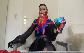 Scarf Queen: Cum on my satin scarf and lick it clean!