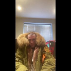 Fur fetish with my ushanka and artic army fur bomber