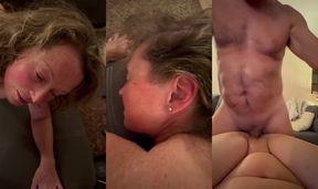 Watching football turns into naughty wife getting cum in pussy….