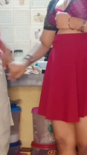 Indian stepsis wearing skirt and doing work and stepbrother caught her   Clip 1