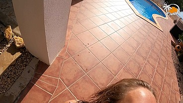 "Give me a blowjob before we get in the pool" Perfect outdoor dick sucking