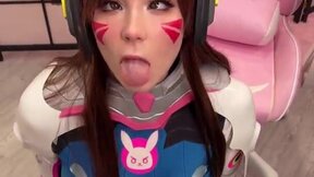 Babe Cosplay D.Va from Overwatch & Sucks Dick till Facial