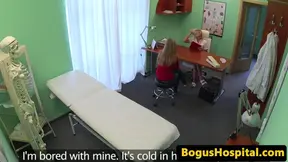 Blonde lesbian nurse licks patients pussy