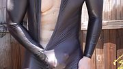 Getting Hosed Off and Masturbating in a Wet Spandex Zentai Suit