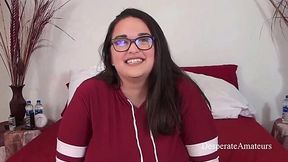 Busty BBW Amateur with Sexy Glasses Eager to Fuck on Casting Couch